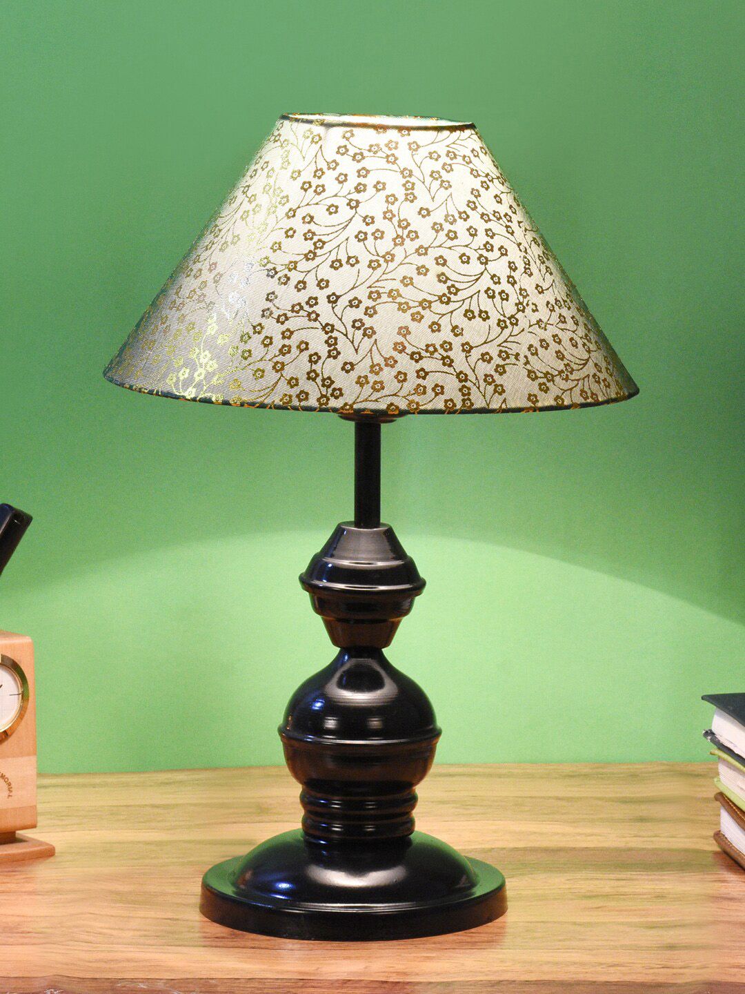 foziq Black & Gold-Toned Printed Metal Table Lamp Price in India