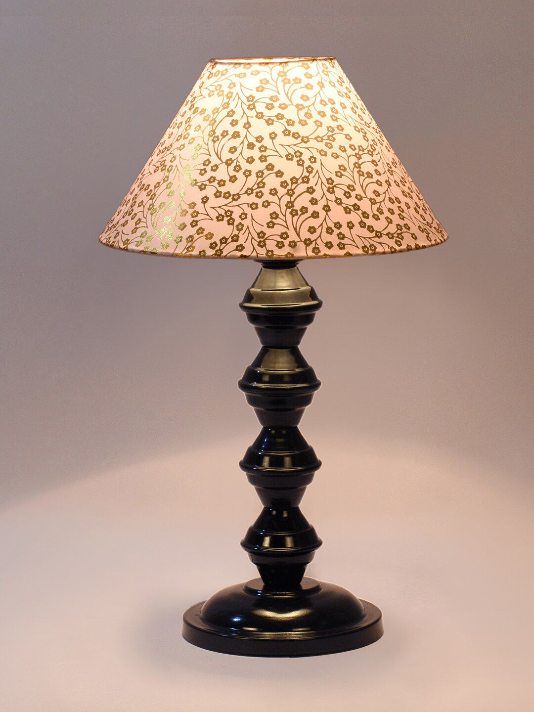 foziq Black & White Printed Frustum Shaped Table Lamp Price in India