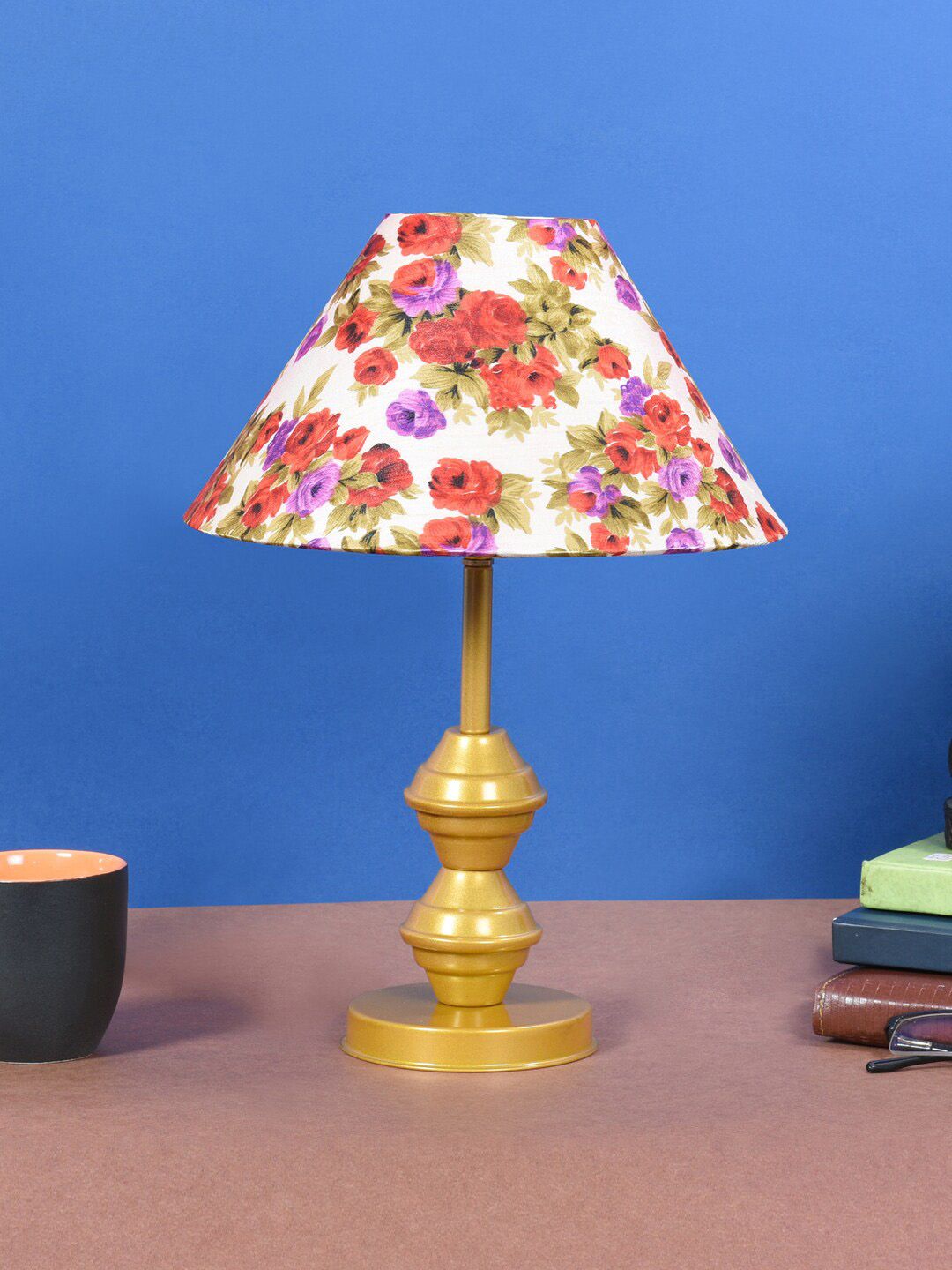 foziq Gold-Toned & White Printed Table Lamp With Shade Price in India