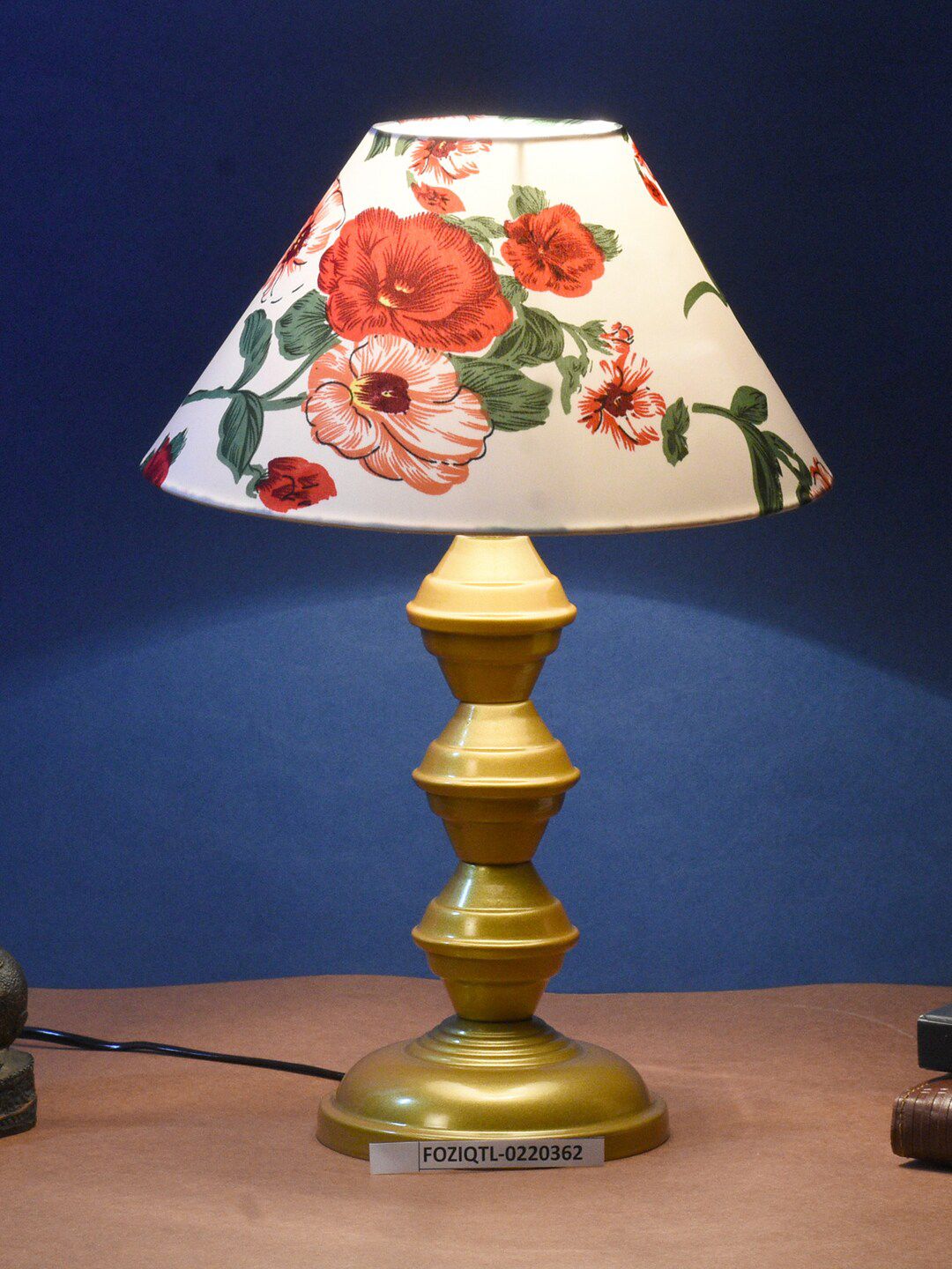 foziq Gold-Toned & White Printed Table Lamps Price in India