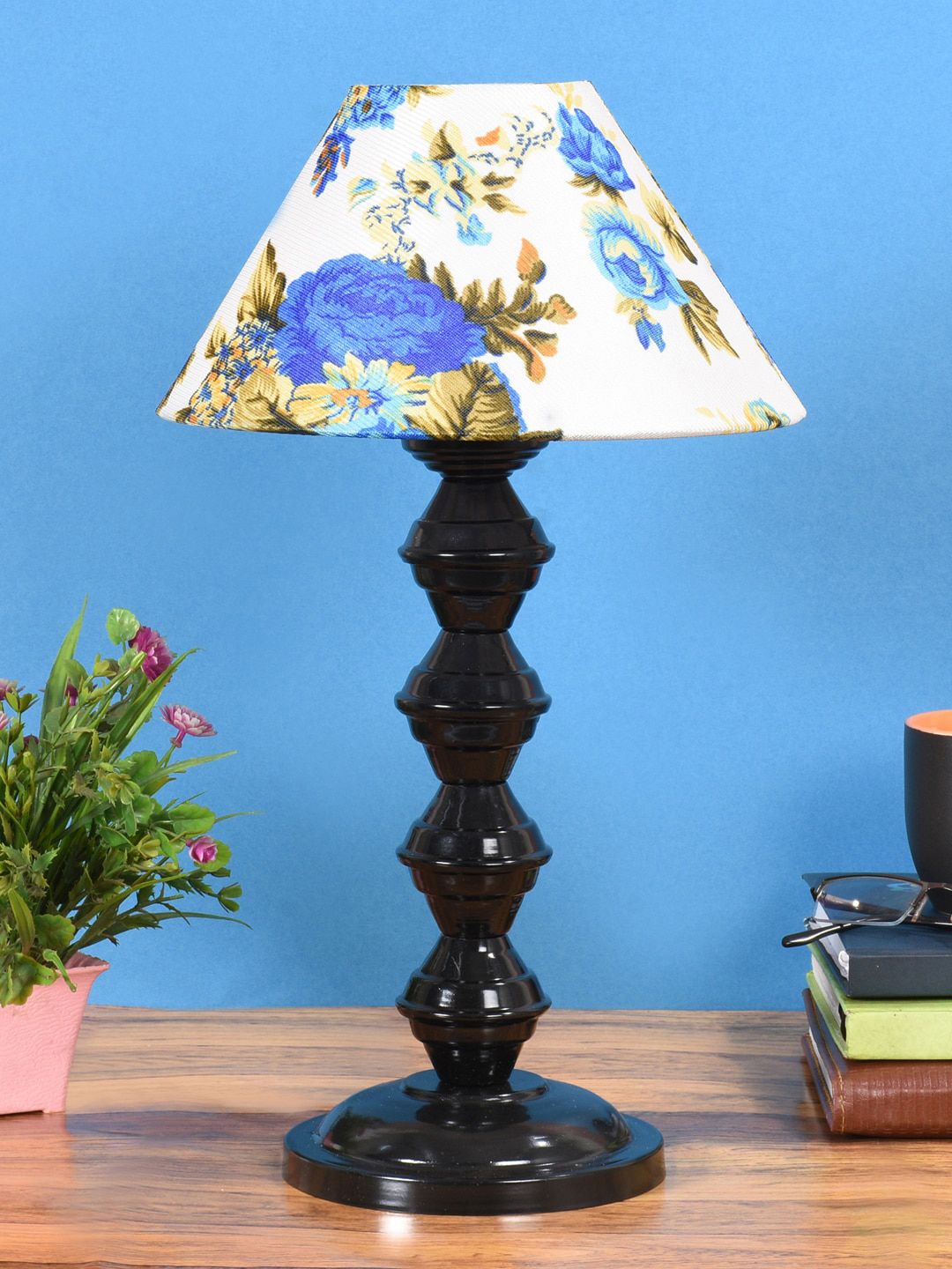 foziq Black & White Printed Frustum Shaped Table Lamps Price in India