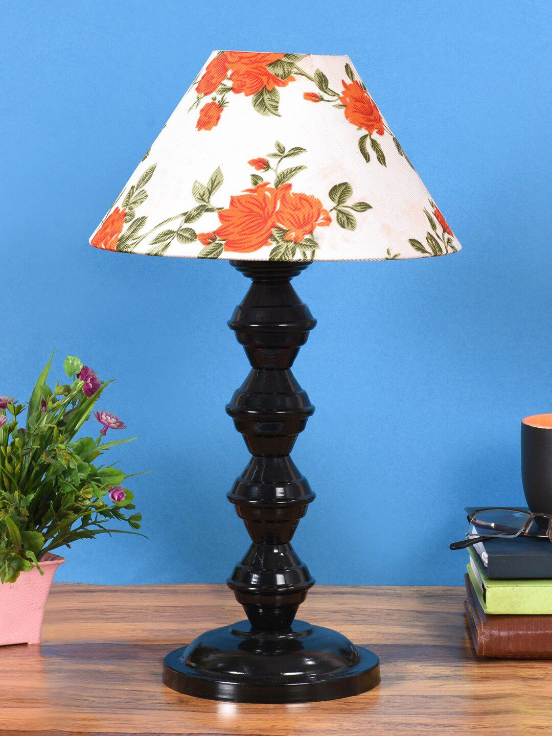 foziq Black & White Printed Metal Table Lamp Price in India