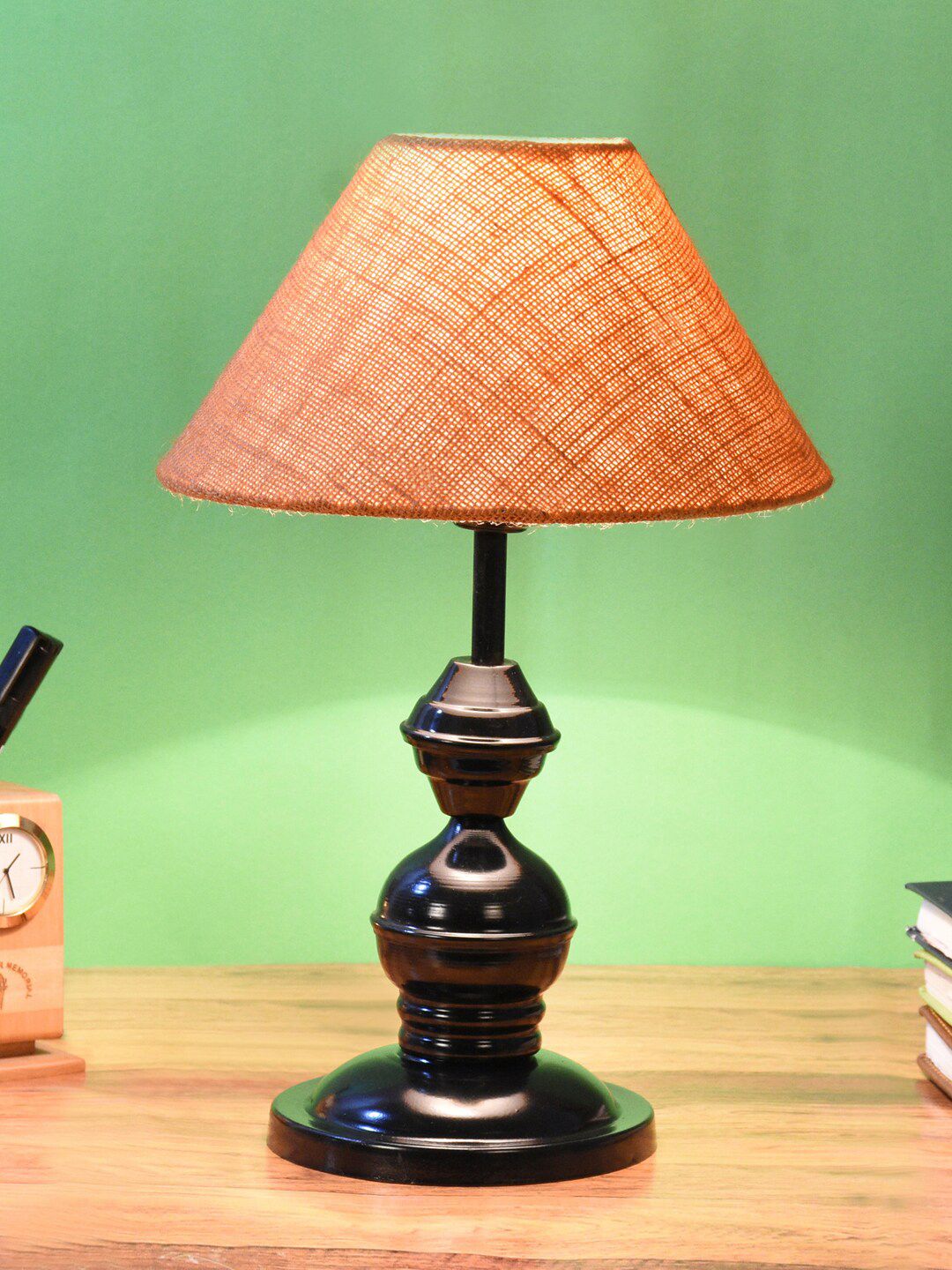 foziq Black & Orange Textured Table Lamps Price in India