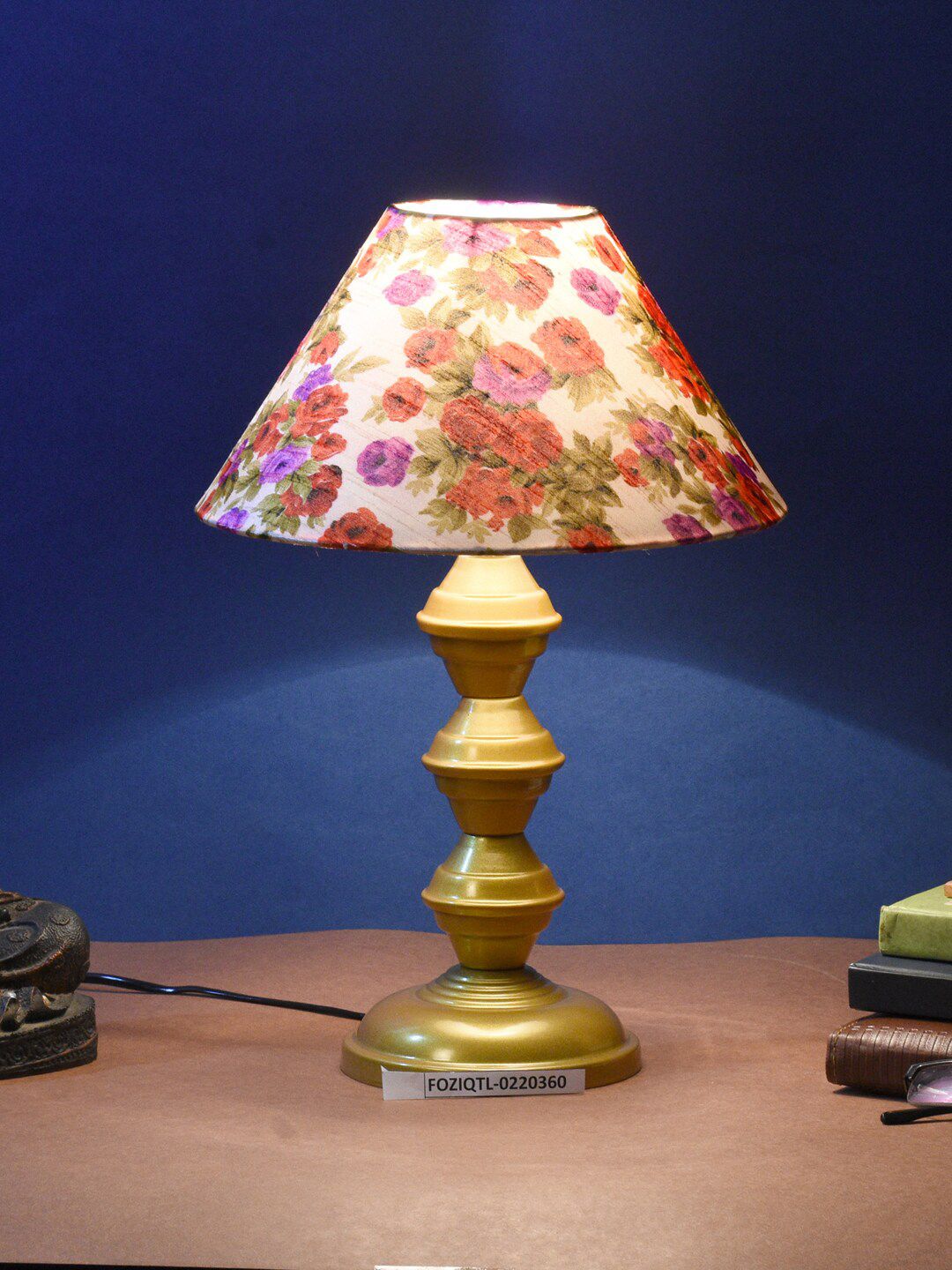 foziq Gold-Coloured & Red Printed Table Lamps Price in India