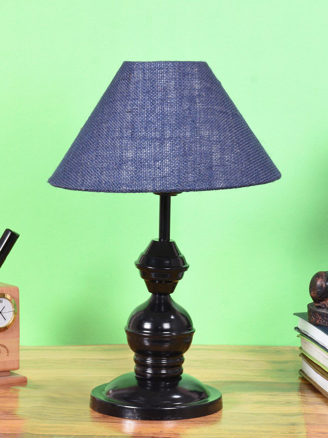 foziq Black & Blue Textured Metal Table Lamp Price in India