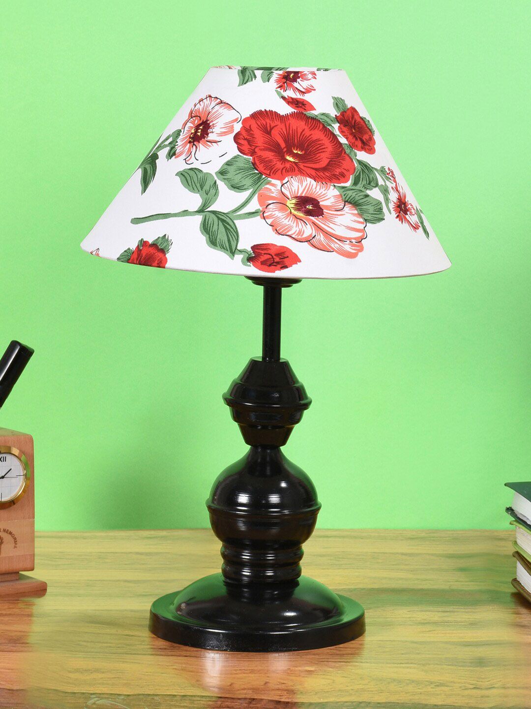 foziq Black & White Printed Frustum Shaped Table Lamp Price in India