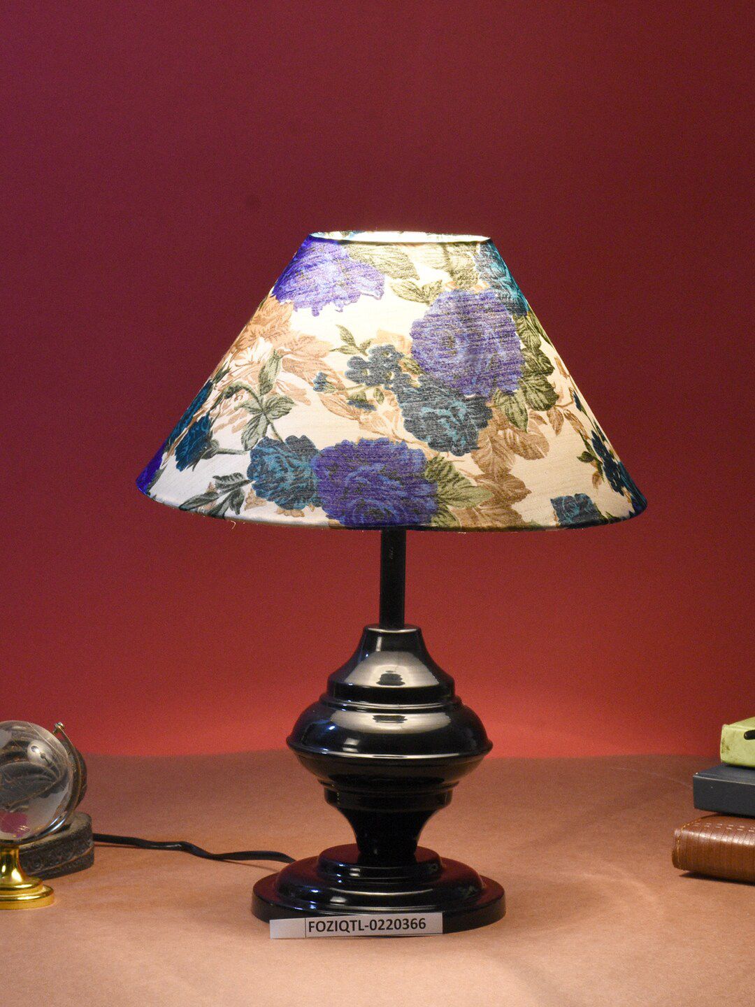 foziq Black & Blue Printed Triangle Metal Table Lamps Price in India