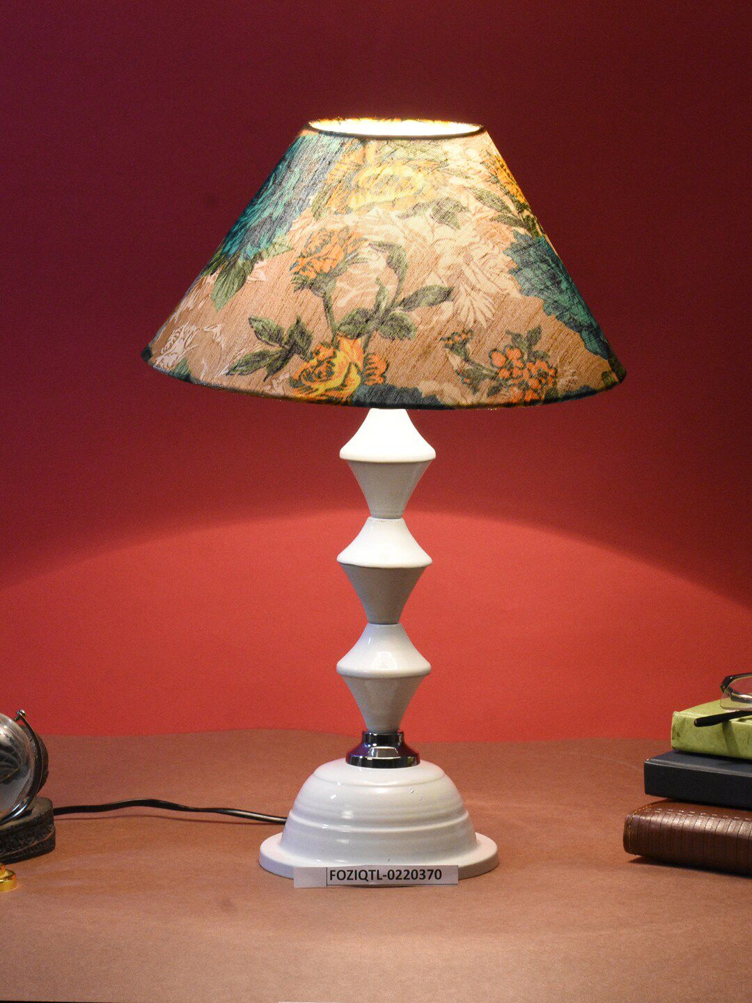 foziq White Printed Triangle Metal Table Lamp Price in India
