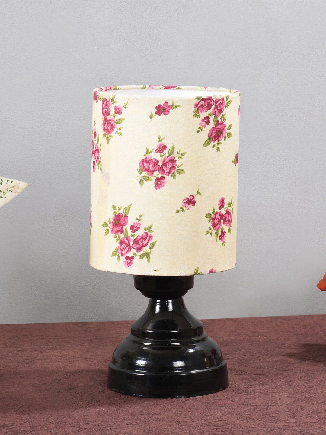 foziq Black Printed Cylindrical Shaped Table Lamps Price in India