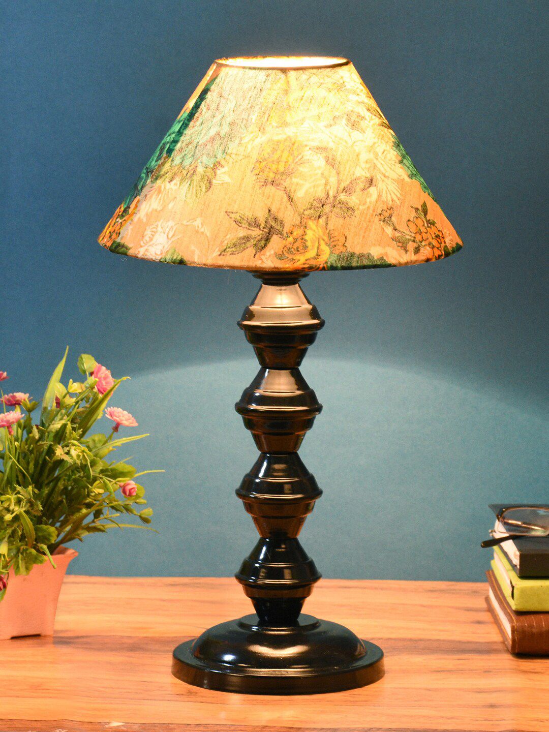 foziq Black Printed Frustum Shape Table Lamp Price in India