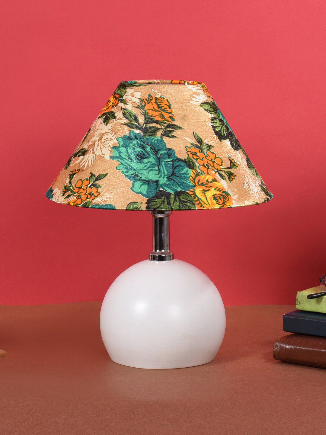 foziq White Frustum Shape Printed Floral Metal Table Lamp Price in India