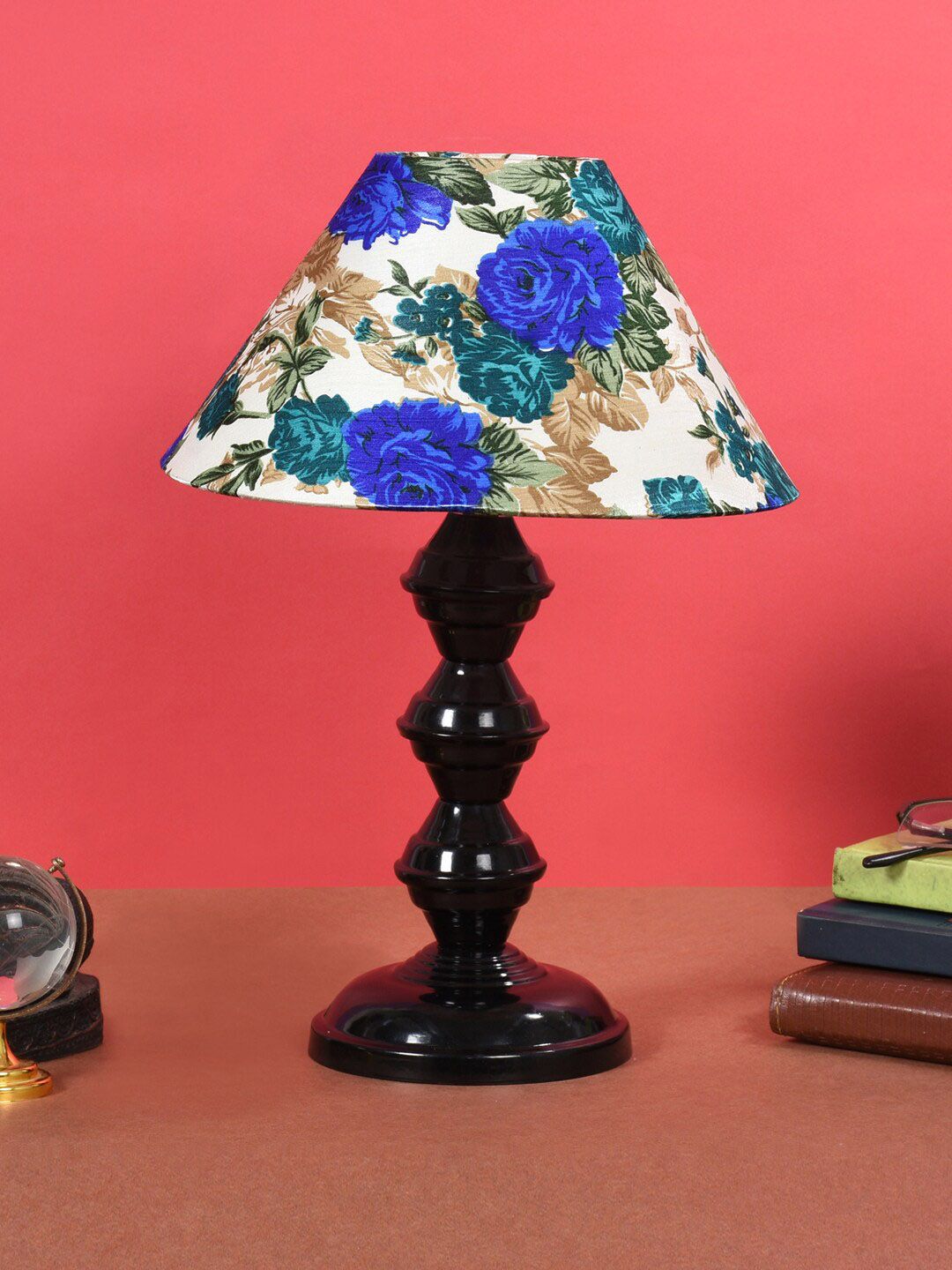 foziq Black & White Printed Frustum Shaped Table Lamp Price in India