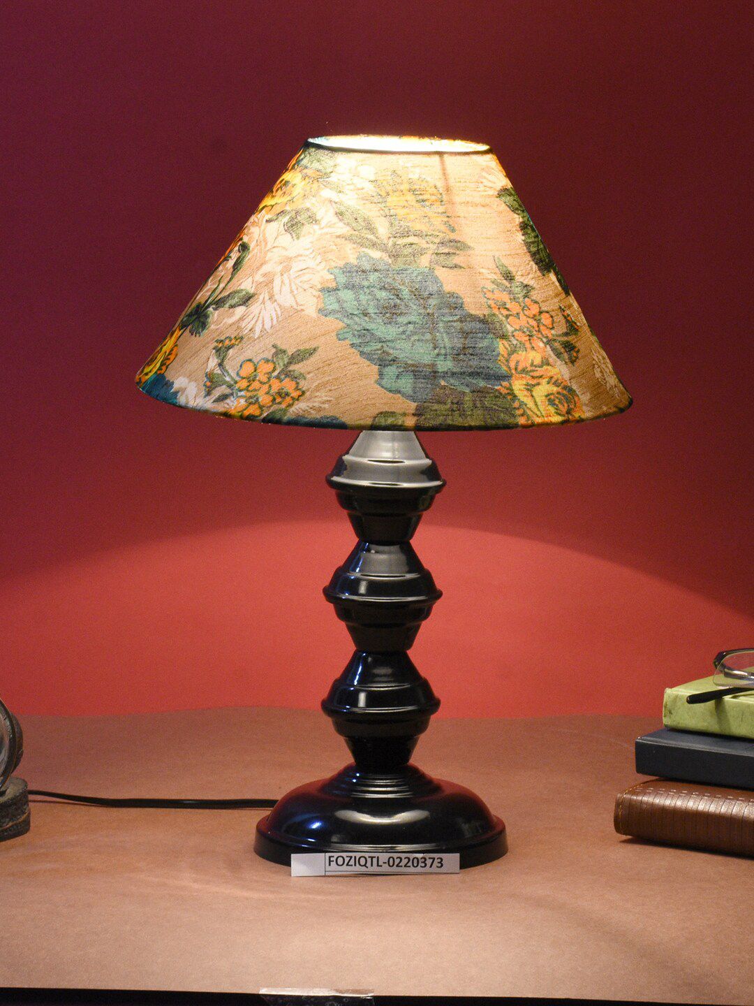 foziq Black & Beige Printed Triangle Shape Table Lamps Price in India