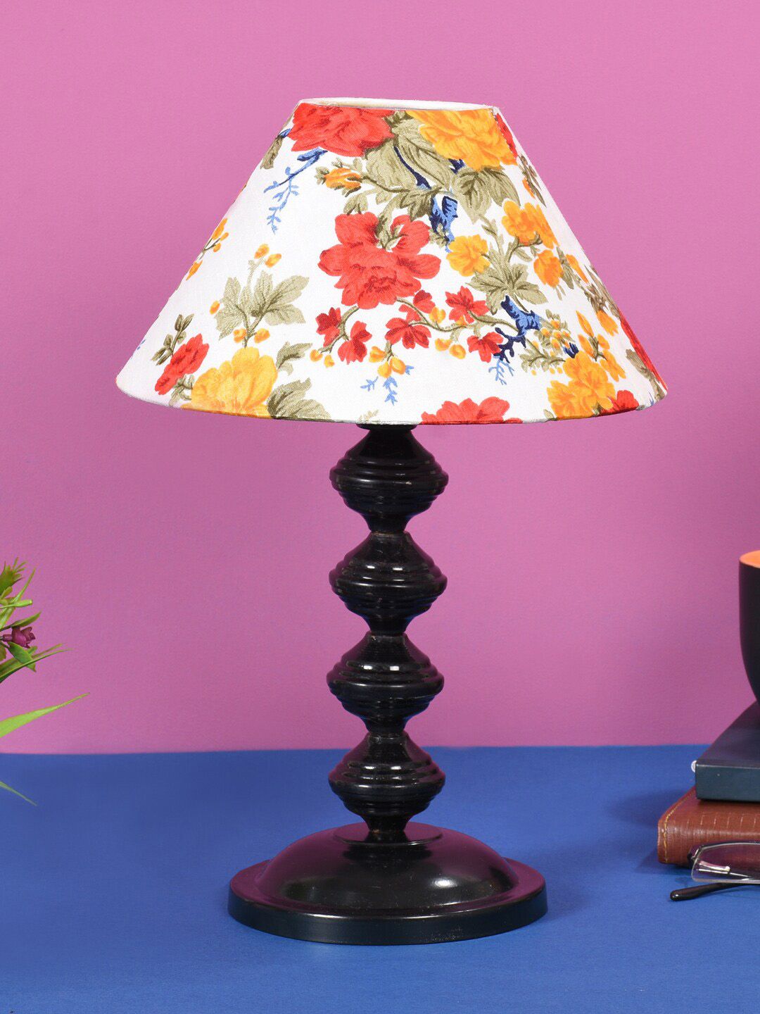 foziq Black Printed Floral Frustum-Shaped Table Lamps Price in India