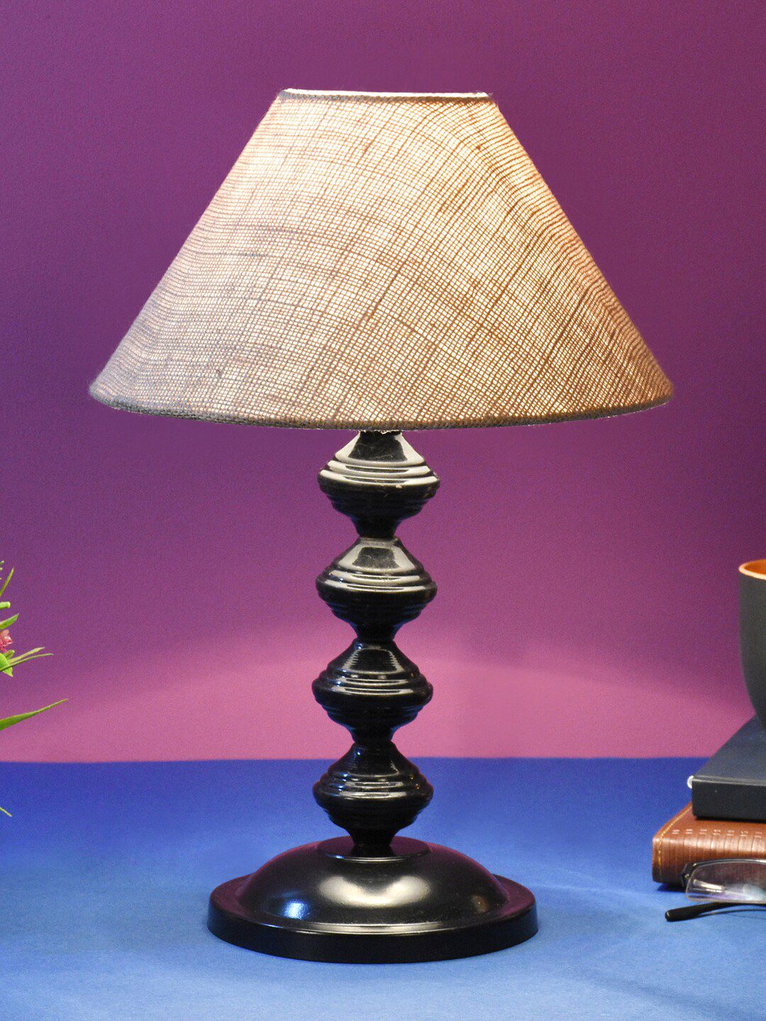 foziq Black Textured Frustum Shape Table Lamps Price in India