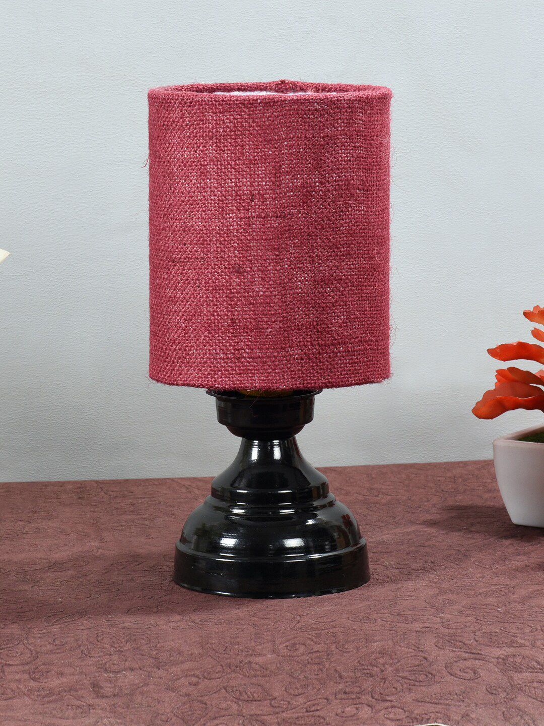 foziq Black & Pink Textured Cylinder Shape Table Lamps Price in India