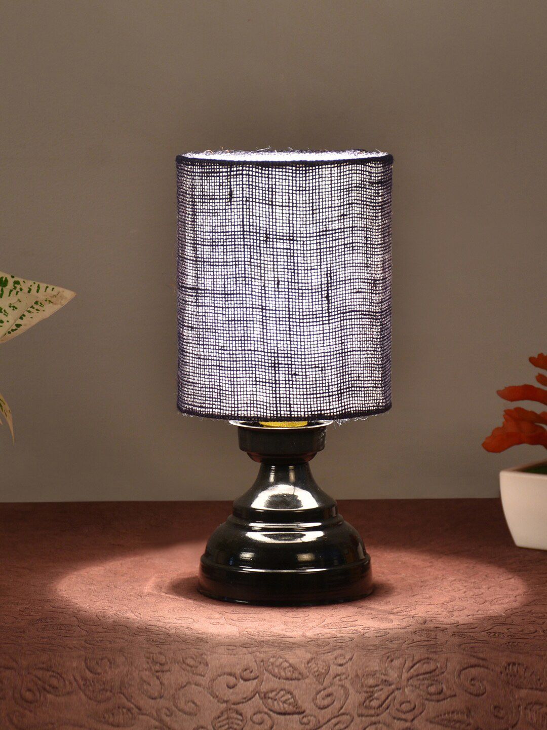 foziq Black & Blue Textured Cylinder Shape Metal Table Lamp Price in India