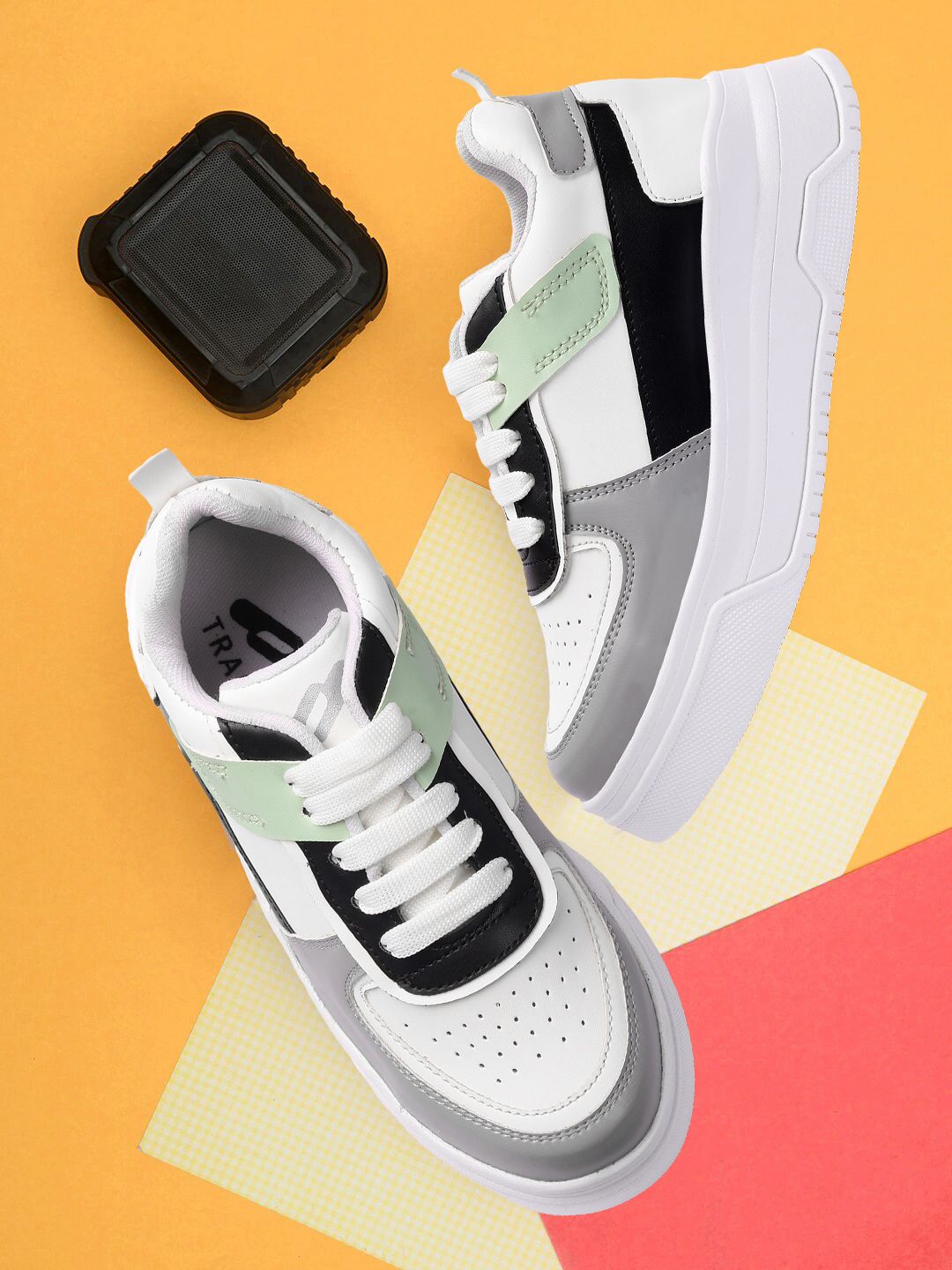 TRASE Women White Colourblocked Lace-Up Sneakers Price in India