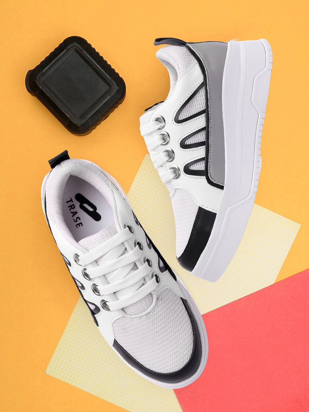 TRASE Women White Colourblocked Lace-Up Sneakers Price in India