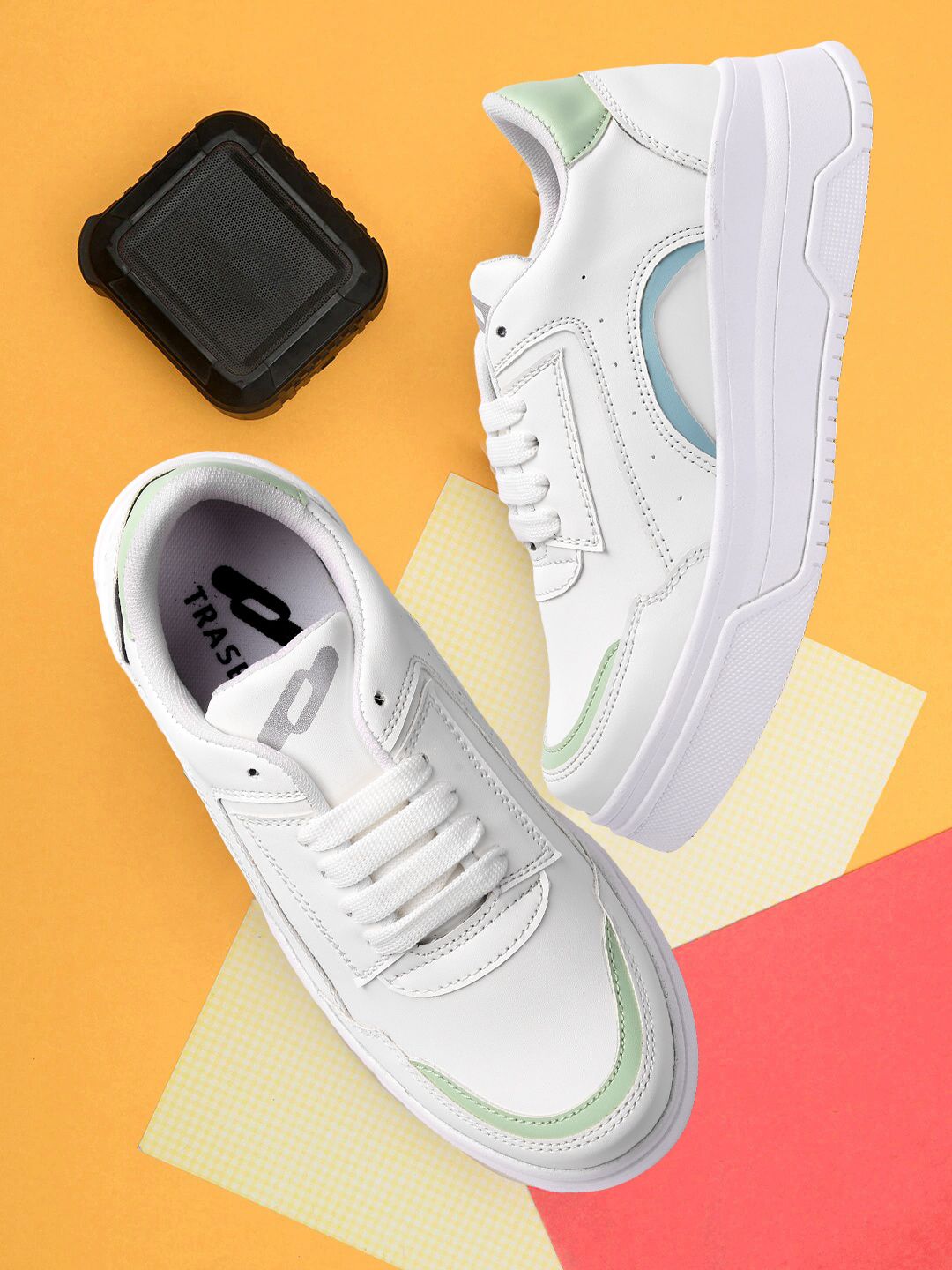 TRASE Women White Colourblocked Lace-Up Sneakers Price in India