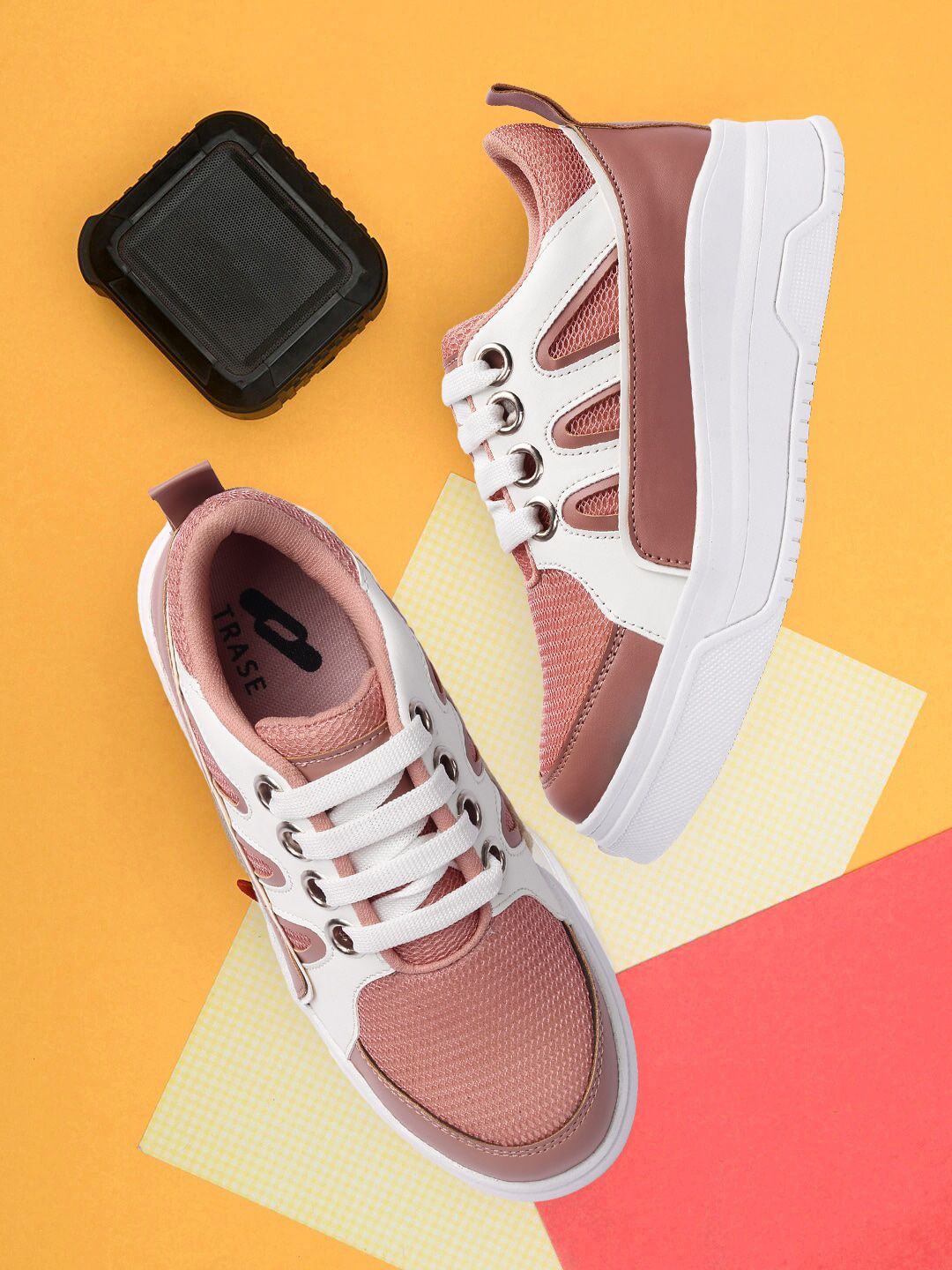 TRASE Women Pink Colourblocked Lace-Up Sneakers Price in India