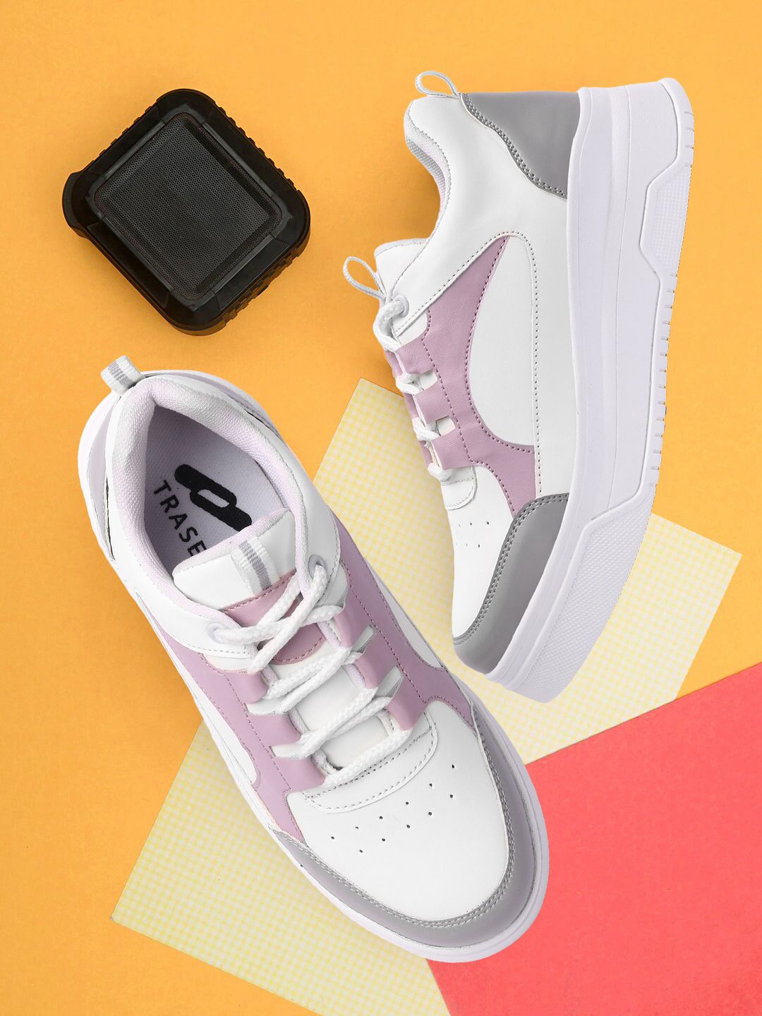 TRASE Women White Colourblocked Lace-Up Sneakers Price in India