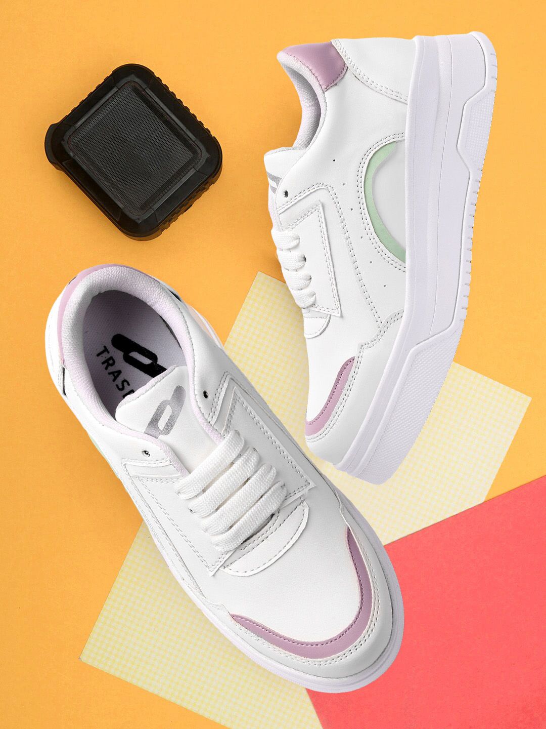 TRASE Women White Colourblocked Lace-Up Sneakers Price in India