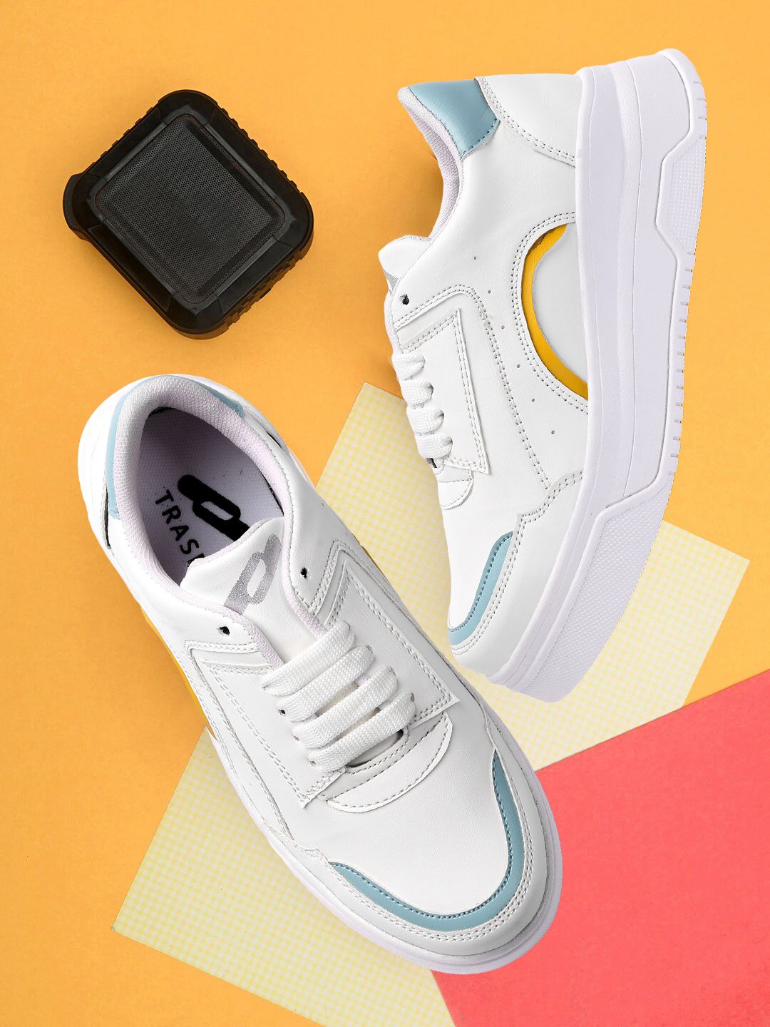 TRASE Women White Colourblocked Lace-Up Sneakers Price in India