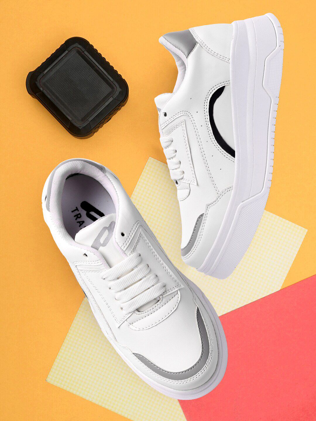 TRASE Women White Colourblocked Lace-Up Sneakers Price in India