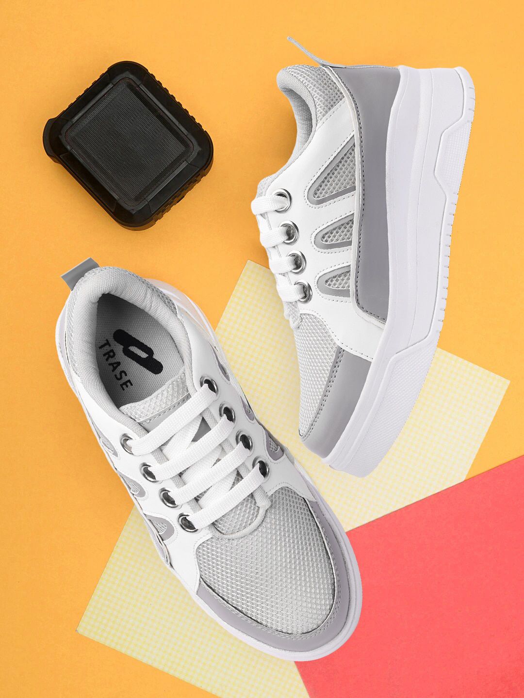 TRASE Women Grey Colourblocked Lace-Up Sneakers Price in India