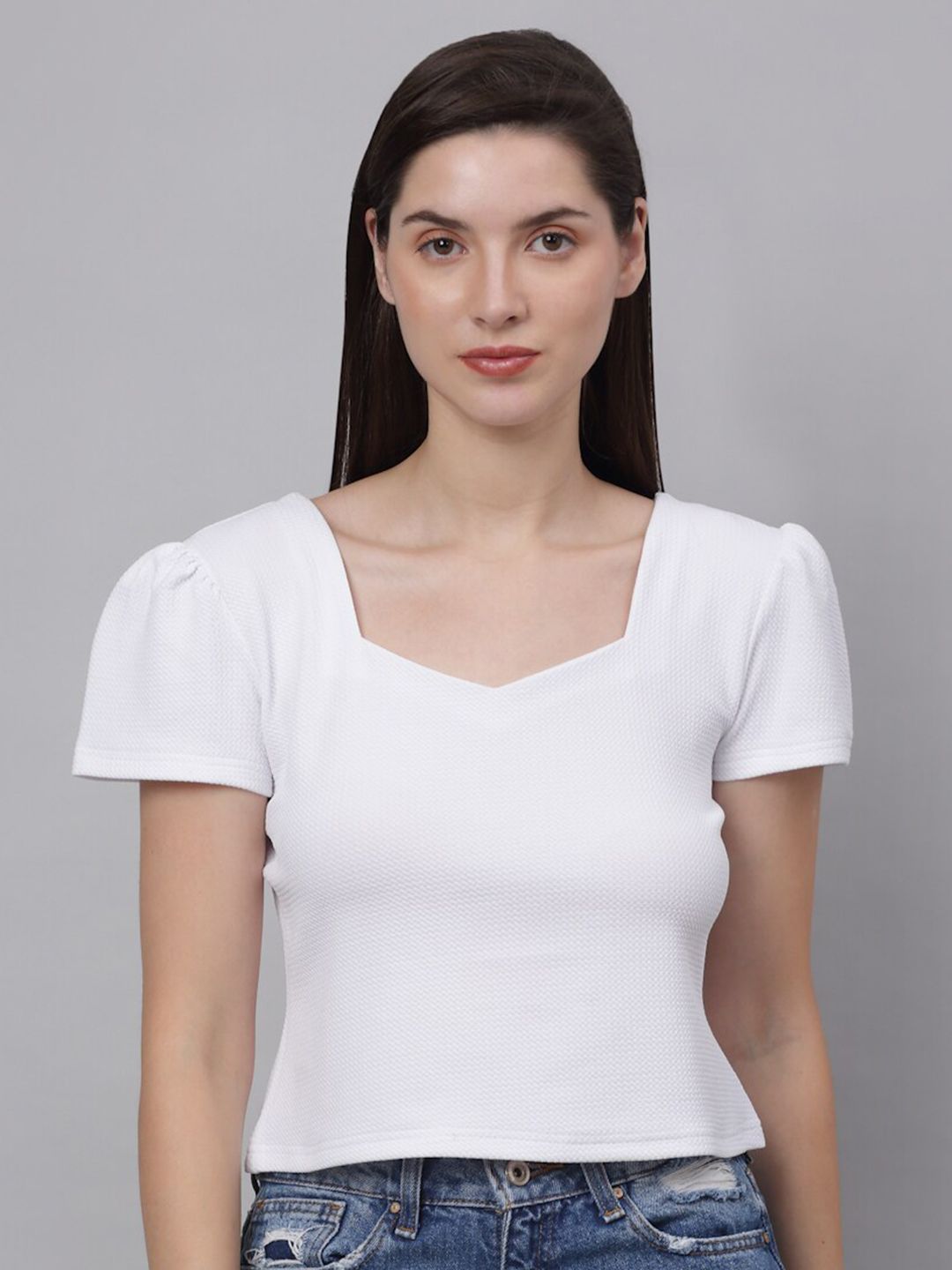 NEUDIS Woman White Puff Sleeve Top Price in India