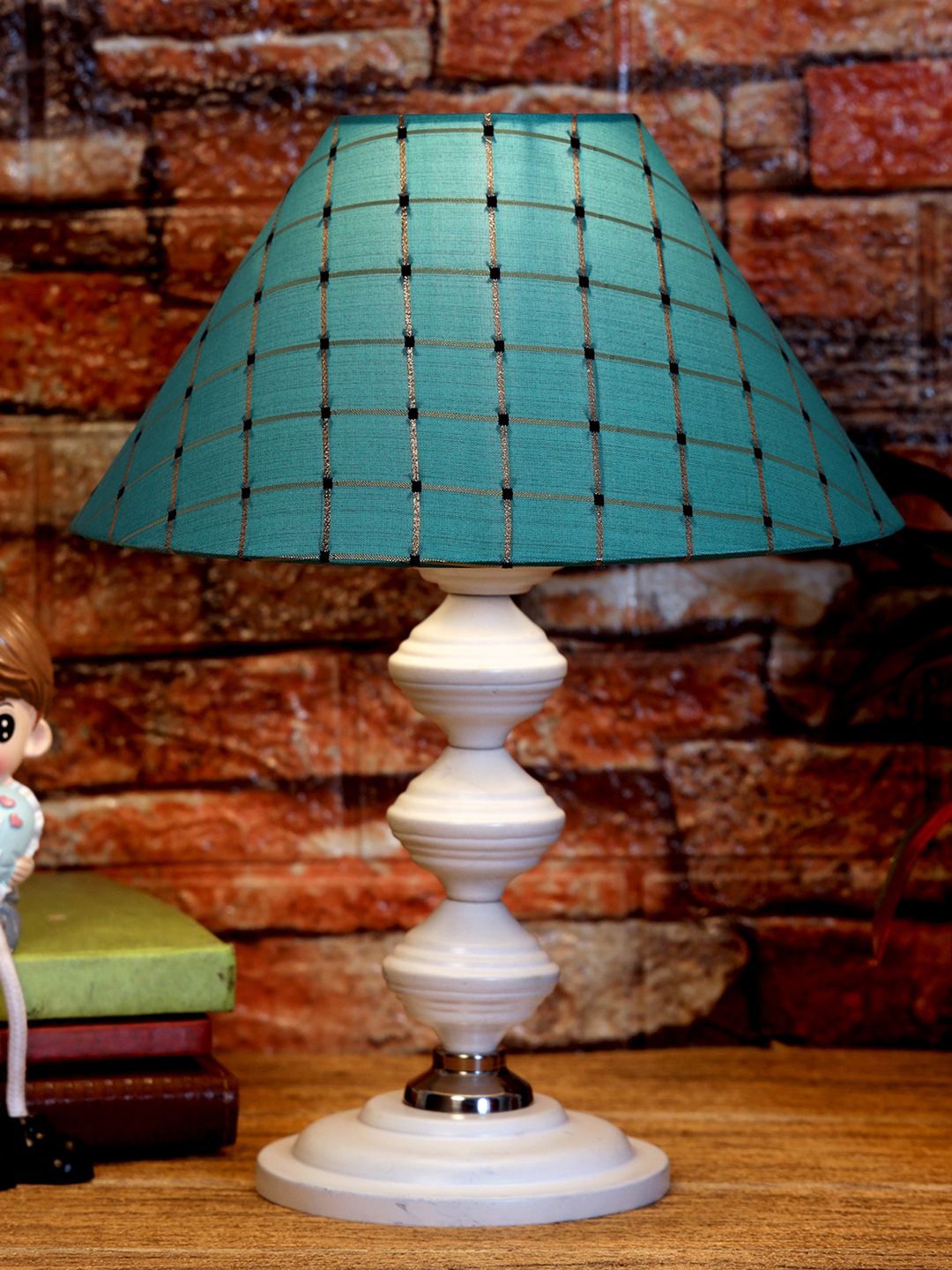 Foziq White & Green Printed Table Lamps Price in India