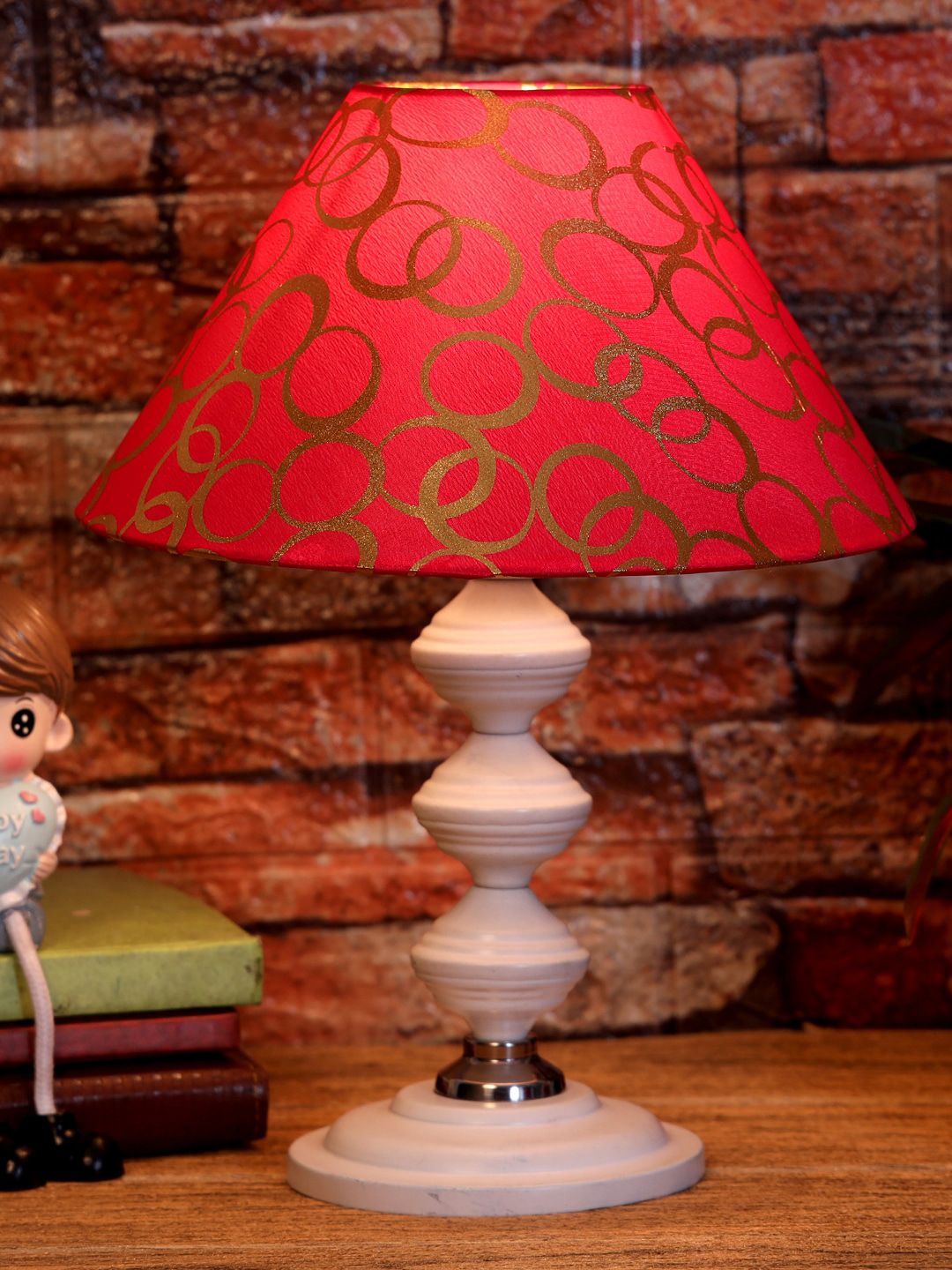 Foziq White & Red Printed Table Lamps Price in India