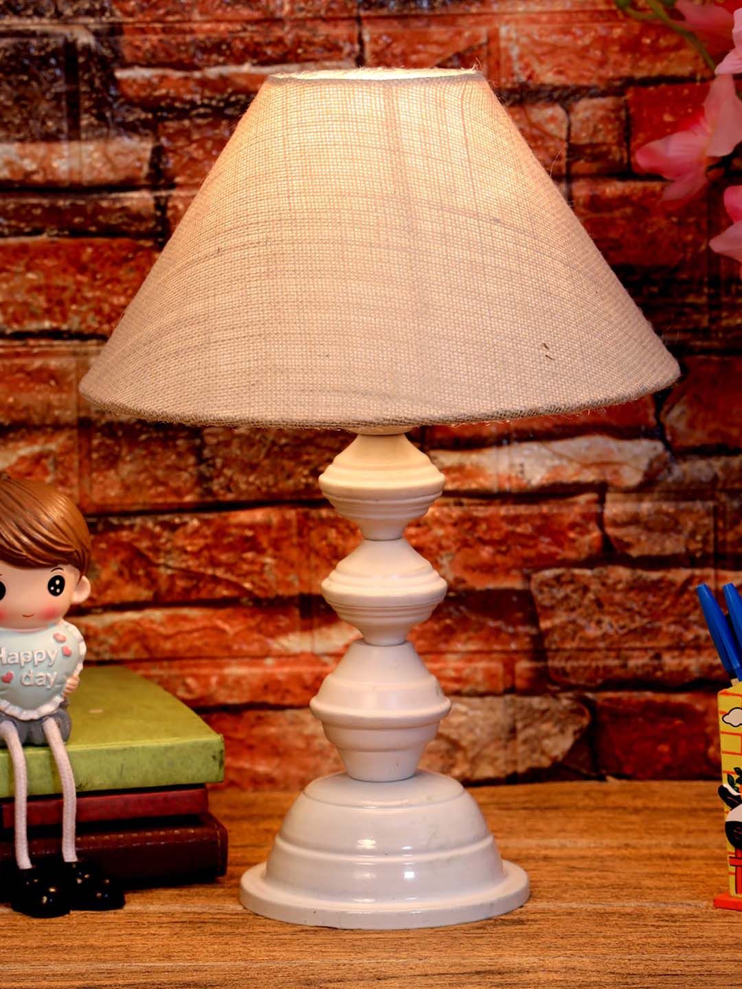 foziq White & Beige Textured Table Lamps Price in India