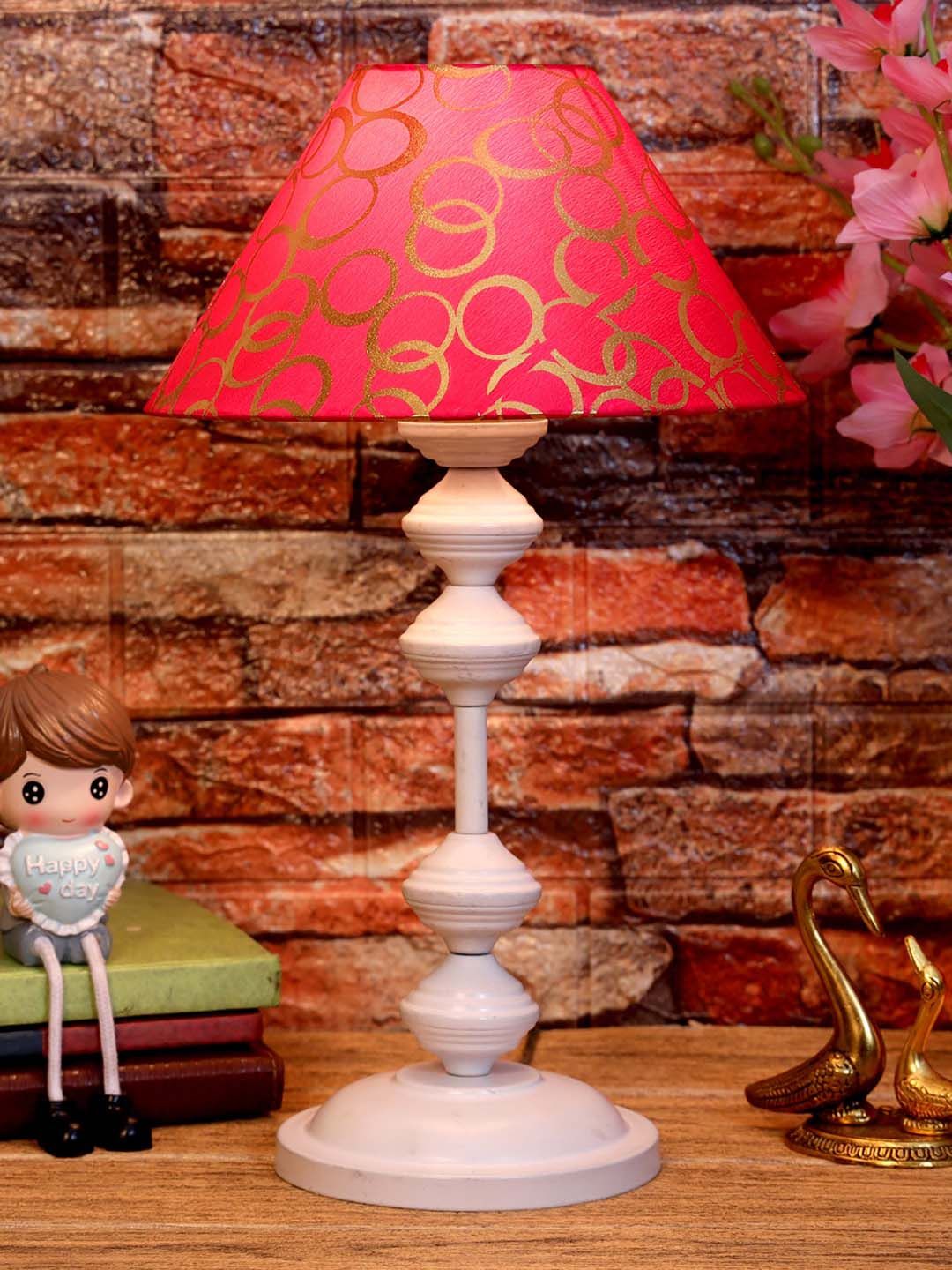 foziq White & Pink Printed Table Lamps Price in India