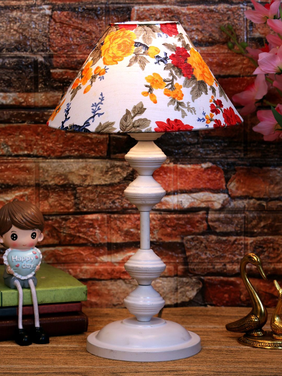 foziq White & Red Printed  Table Lamps Price in India