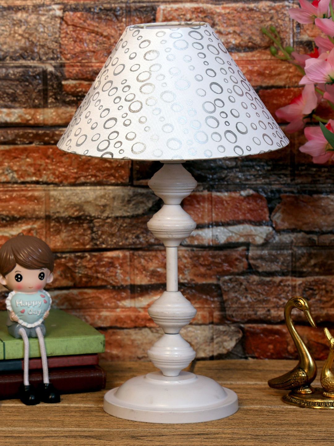 foziq White & Grey Printed Table Lamp Price in India