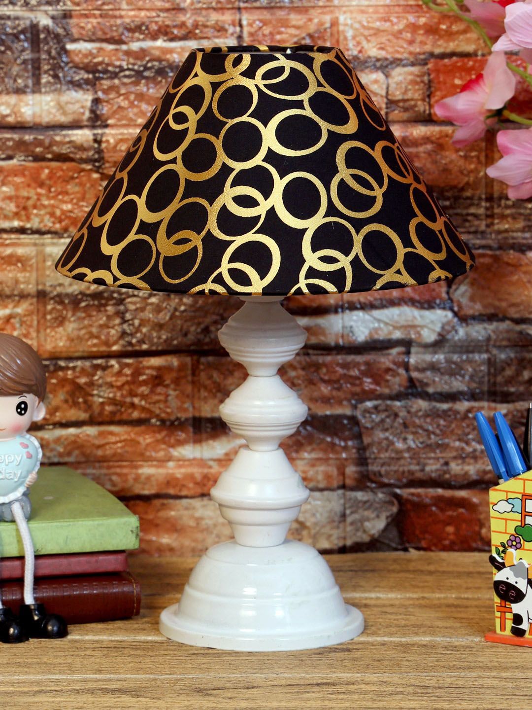 foziq White & Black Printed Table Lamps Price in India