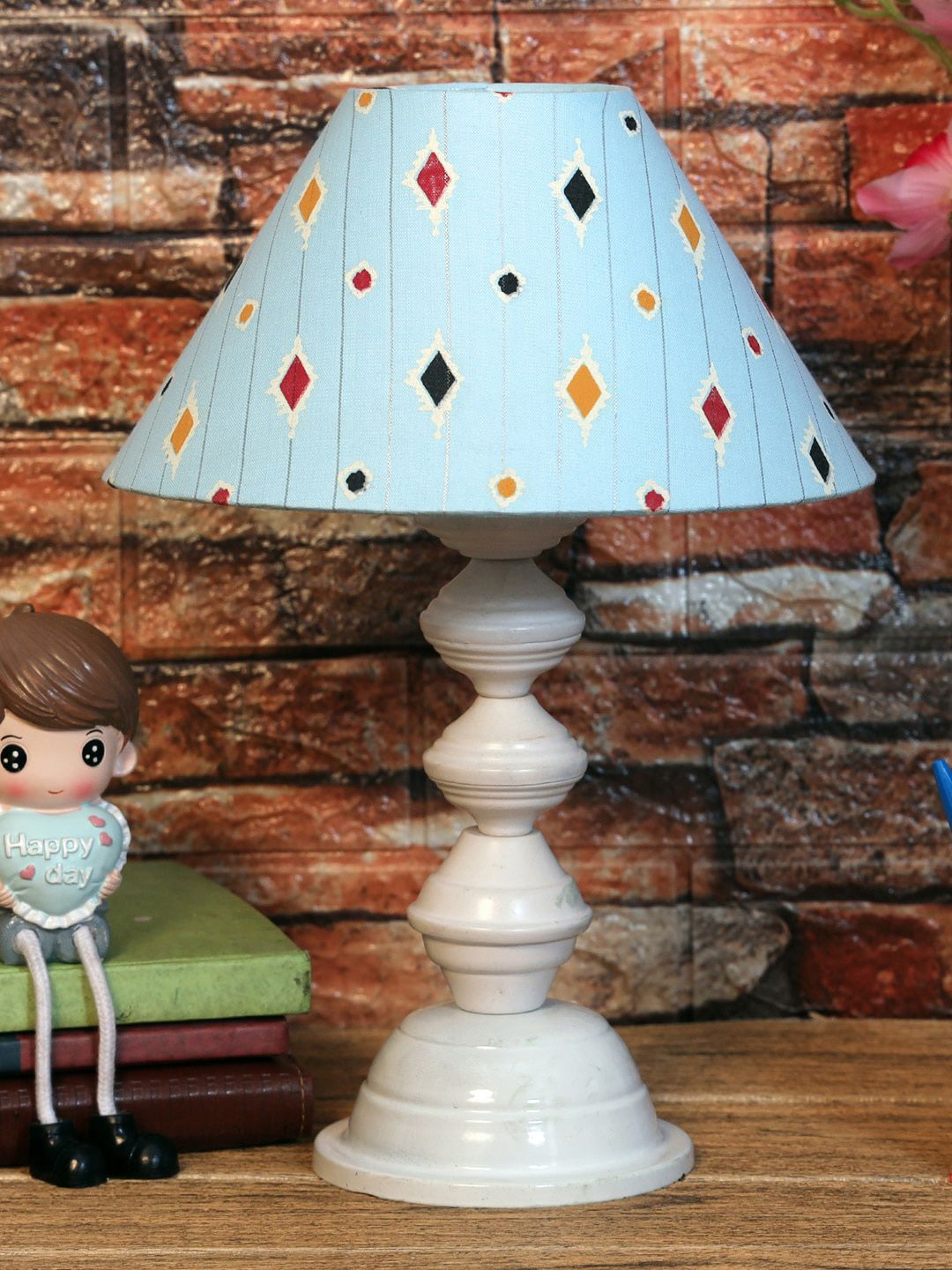 foziq White & Blue Printed  Table Lamps Price in India