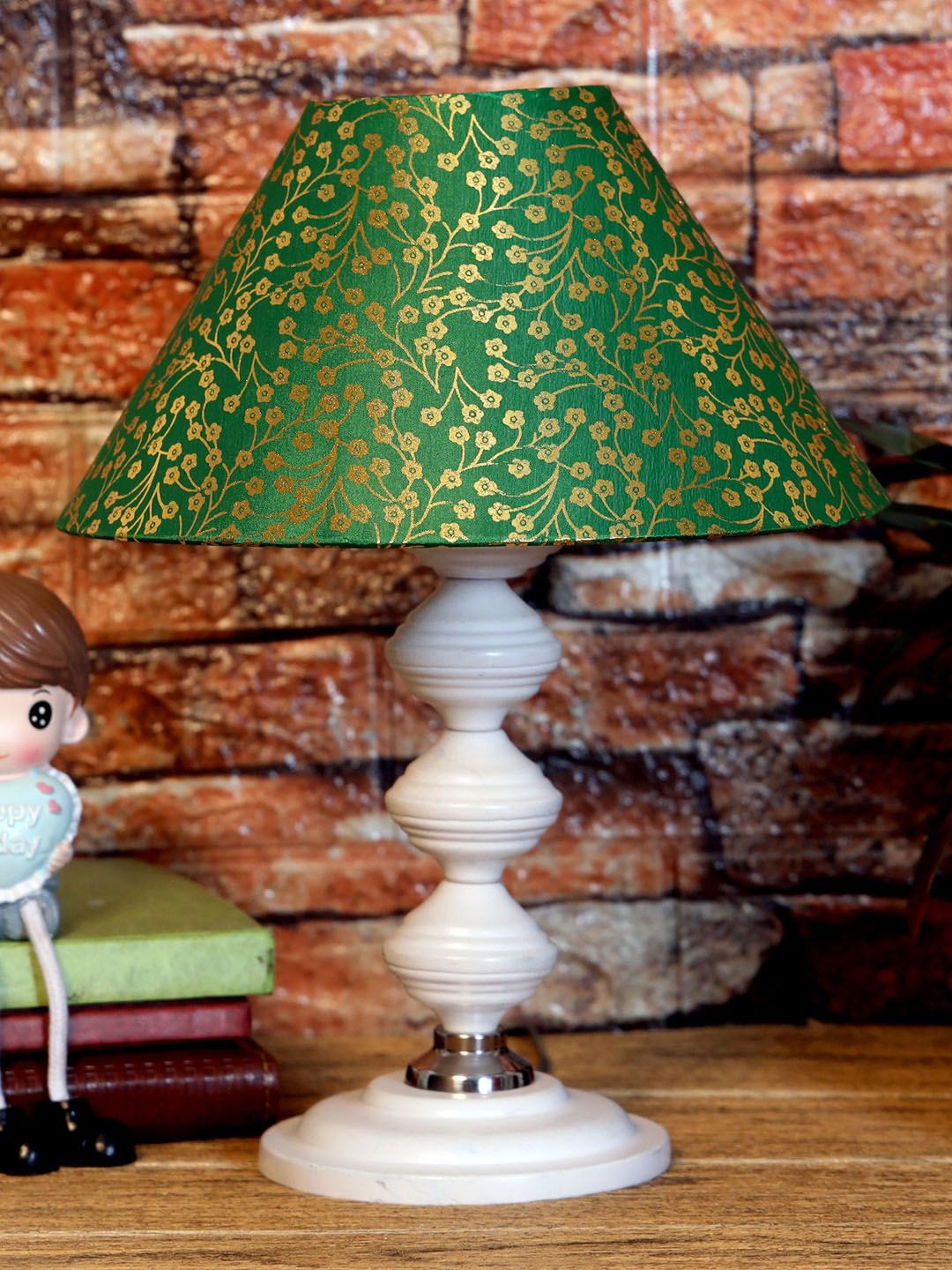 foziq White & Green Printed  Table Lamps Price in India