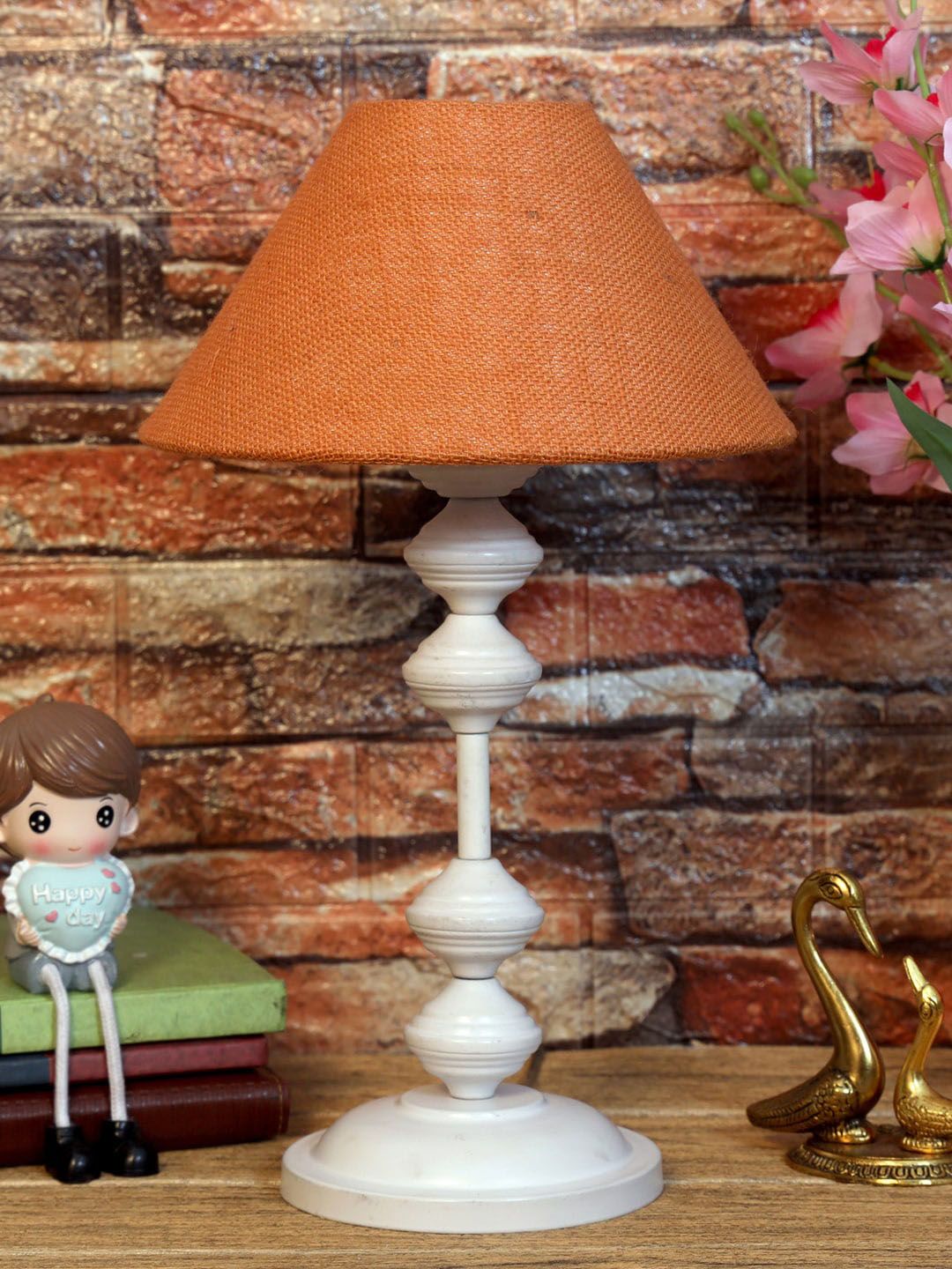 foziq White & Orange Textured Table Lamps Price in India