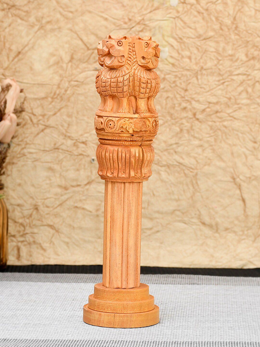 RDK Beige Wooden Ashoka Stambh Showpiece Price in India