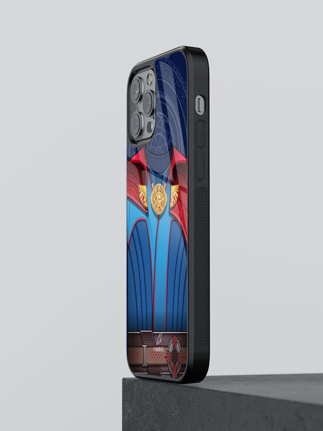 macmerise Blue & Red  Printed Suit Up Dr Strange iPhone 12 Pro Max Glass Phone Back Case Price in India