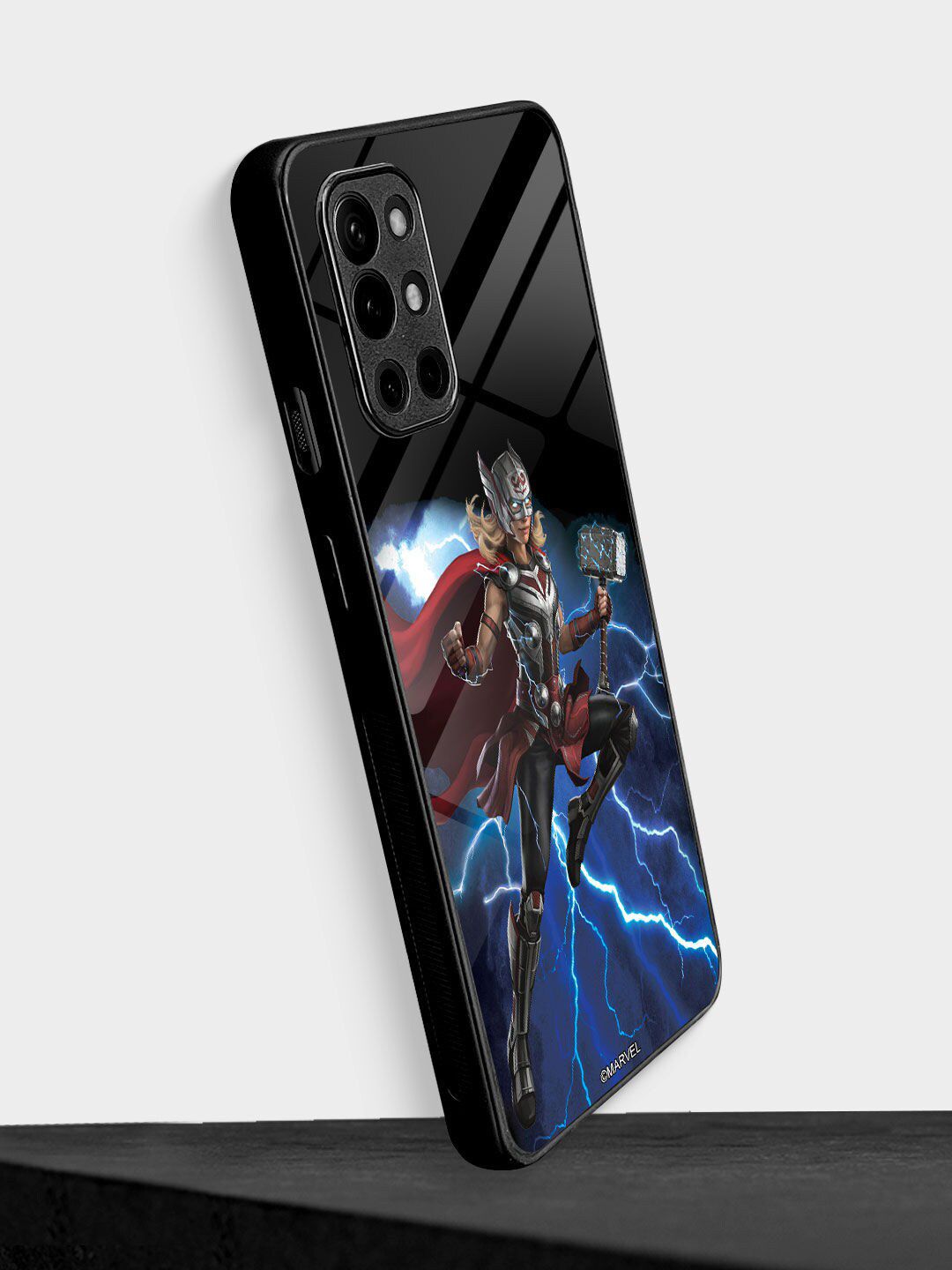 macmerise Black & Blue Printed Mighty Thor Attack Glass Oneplus 9R Back Case Price in India