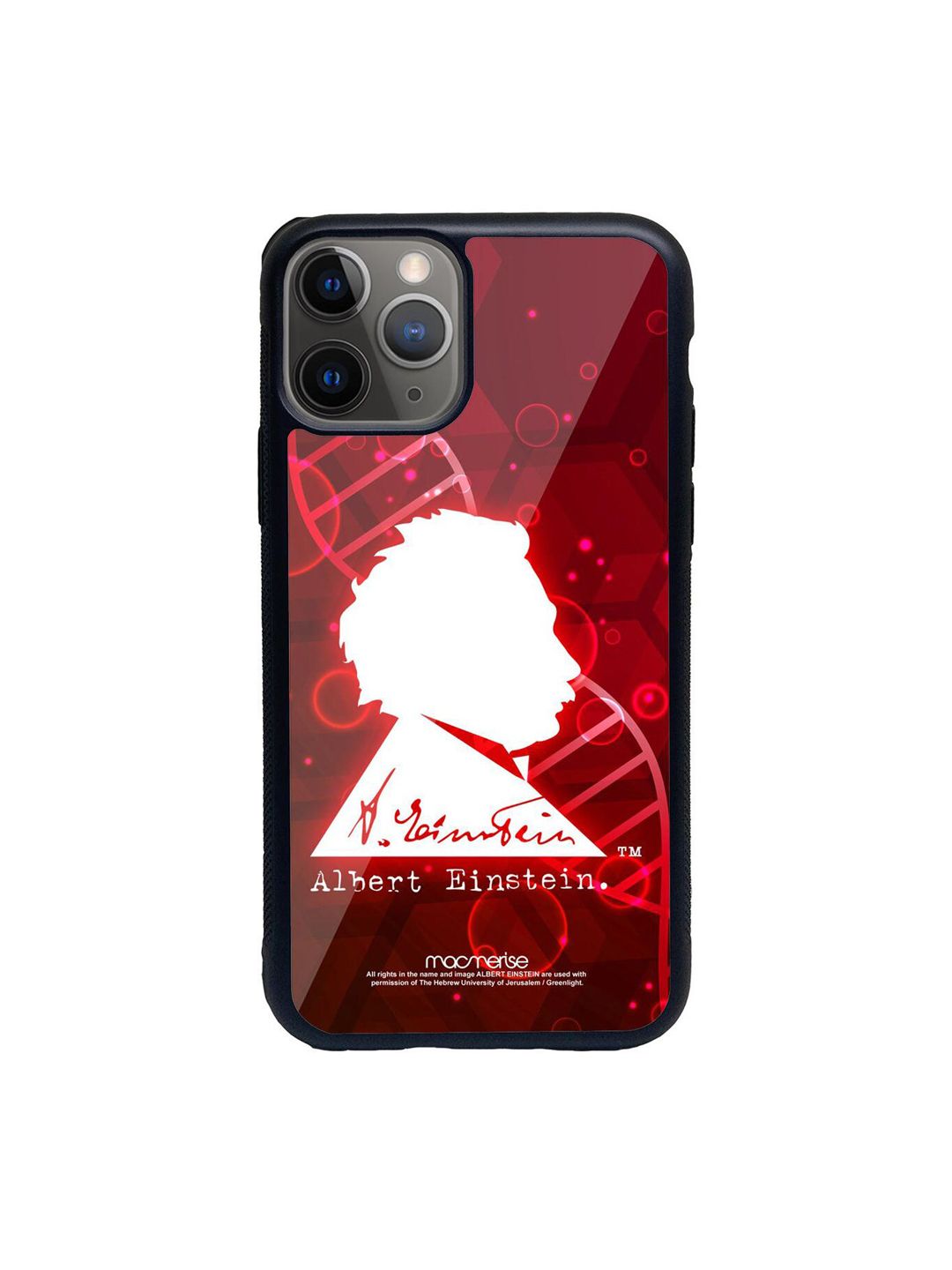 macmerise Red & White Genius Albert Einstein Printed iPhone 11 Pro Glass Phone Back Case Price in India