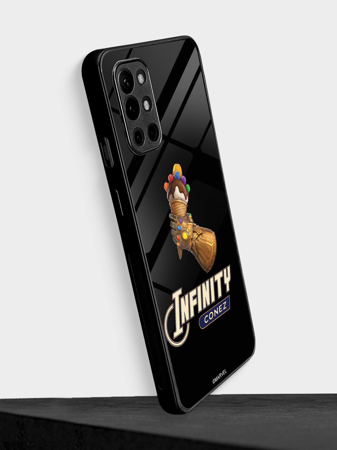 macmerise Black Infinity Conez Printed OnePlus 9R Glass Back Case Price in India