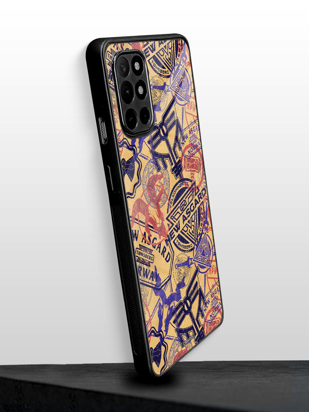 macmerise Brown & Blue Printed New Asgard Stamps Oneplus 8T Glass Phone Back Case Price in India