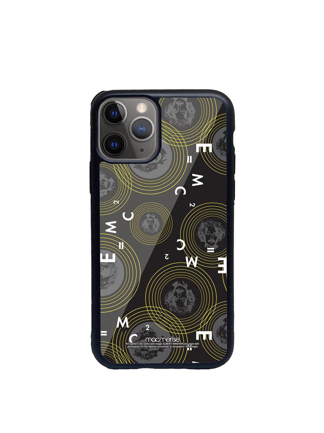 macmerise Black Printed Albert Einstein Equation iPhone 11 Pro Glass Phone Back Case Price in India