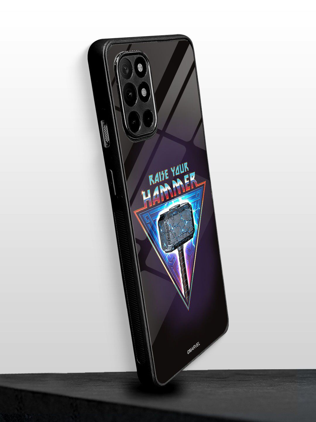 macmerise Black & Purple Printed Mighty Raise your Hammer Oneplus 8T Glass Phone Back Case Price in India