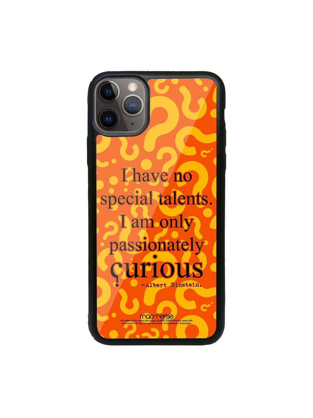 macmerise Orange Curious Albert Einstein Printed iPhone 11 Pro Max Glass Back Case Price in India